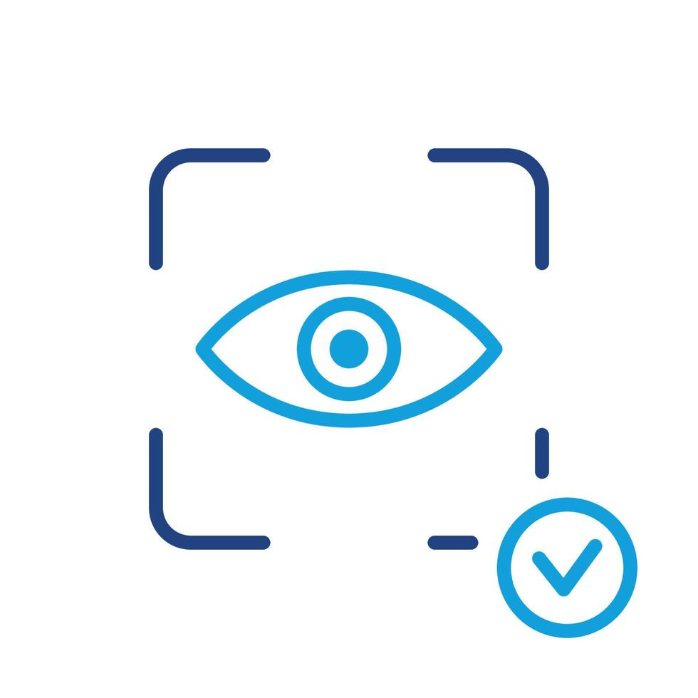 ícone de linha de identificação de varredura ocular. tecnologia de digitalização de visão para pictograma de acesso de segurança. reconhecimento de íris para sinal de identificação biométrica. scanner de retina. curso editável. ilustração vetorial isolada. vetor