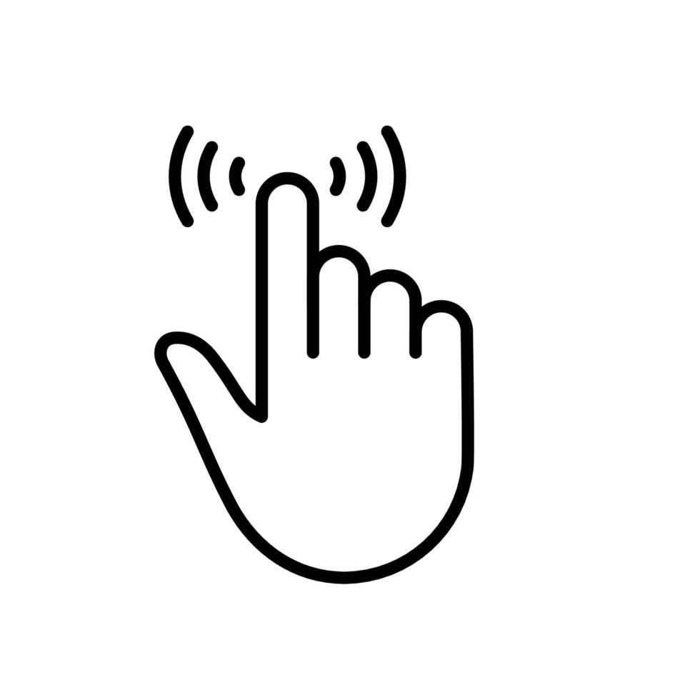 o gesto do mouse do computador. ícone de linha preta de dedo indicador. pictograma linear de mão do cursor. clique, pressione, toque duas vezes, toque, deslize, ponto, símbolo de contorno. curso editável. ilustração vetorial isolada. vetor