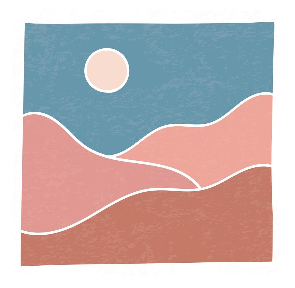 paisagem minimalista moderna abstrata montanhas contemporâneas deserto pôr do sol parede arte cartaz design ilustração vetorial vetor