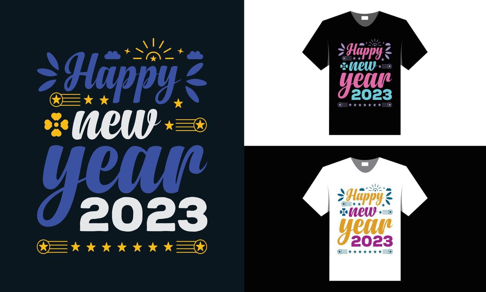 melhor design de camiseta de tipografia para feliz ano novo 2023 vetor