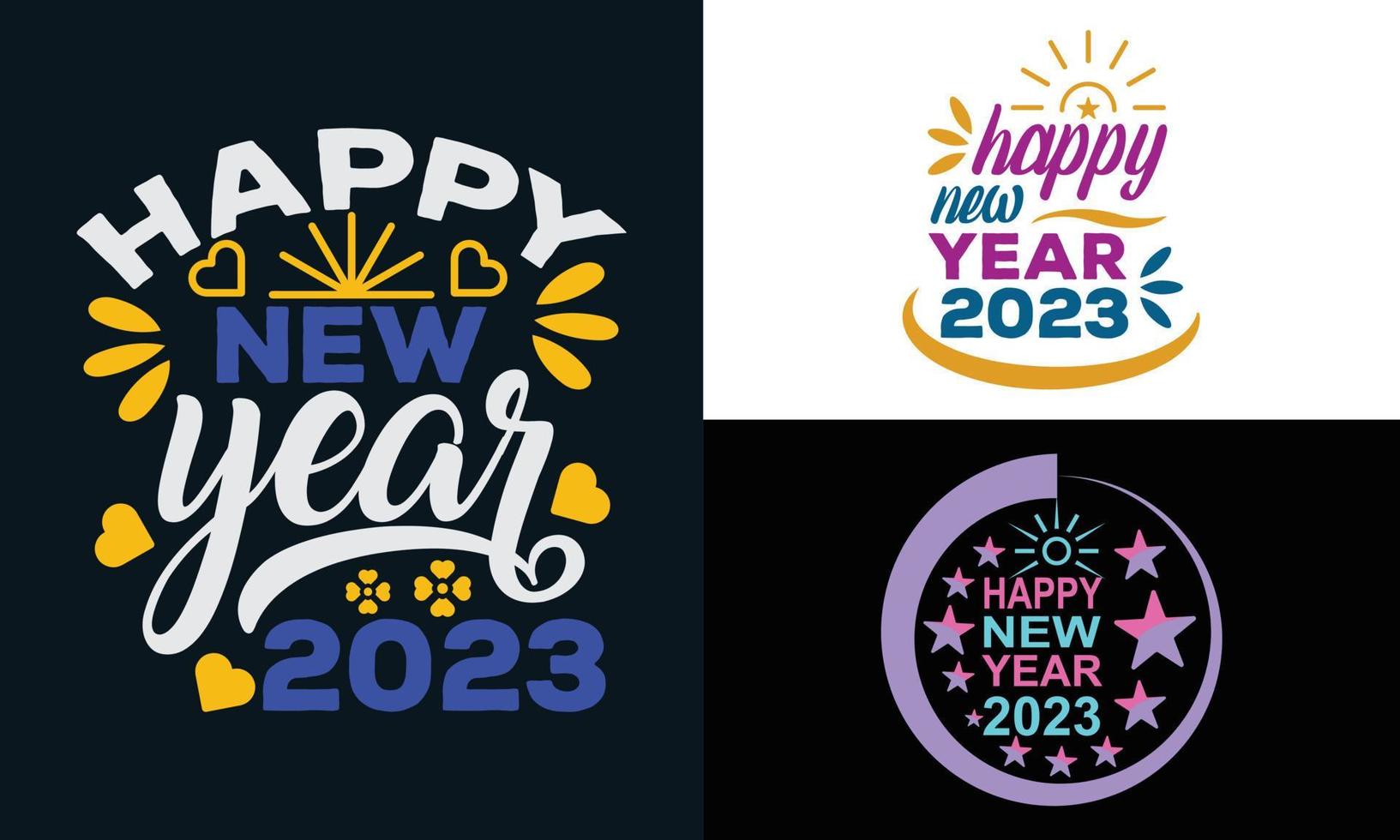 melhor design de camiseta de tipografia para feliz ano novo 2023 vetor