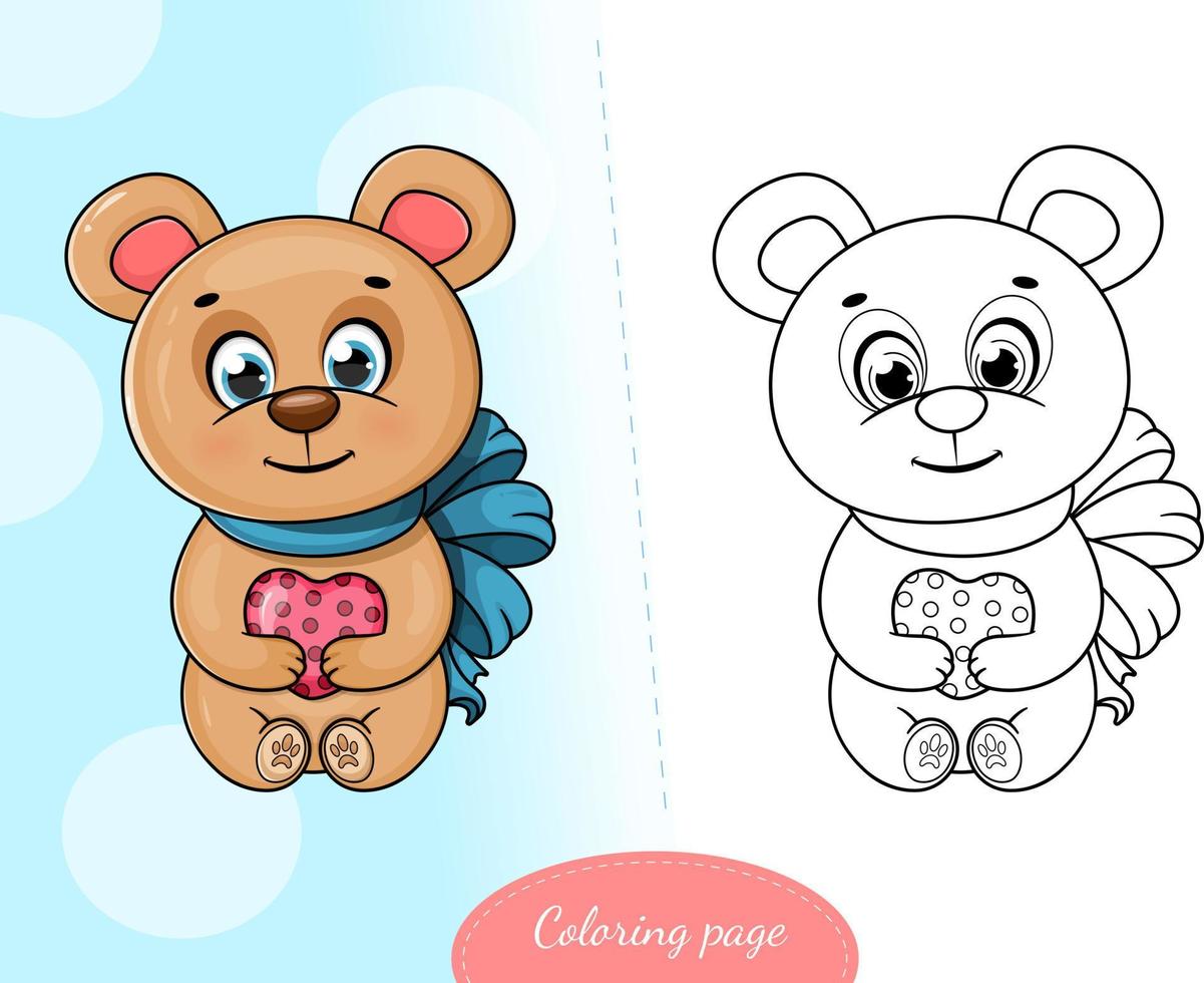 página para colorir. um urso bonito dos desenhos animados com coração vetor