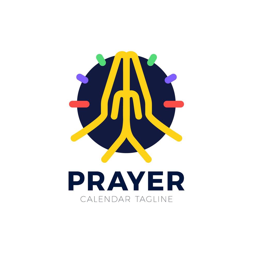 hora de orar o logotipo do vetor. orando ícone de mãos com relógio. vetor
