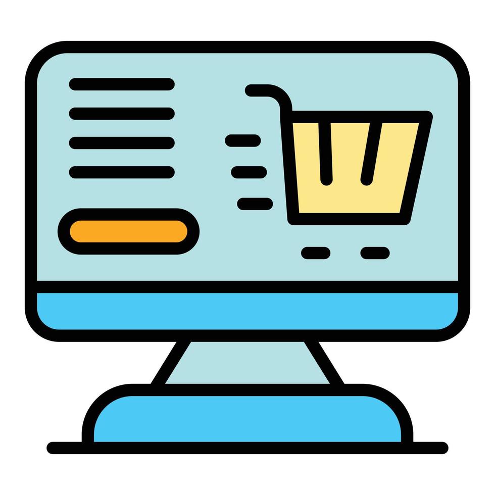 vetor de contorno de cores de ícone de compras seguras na web