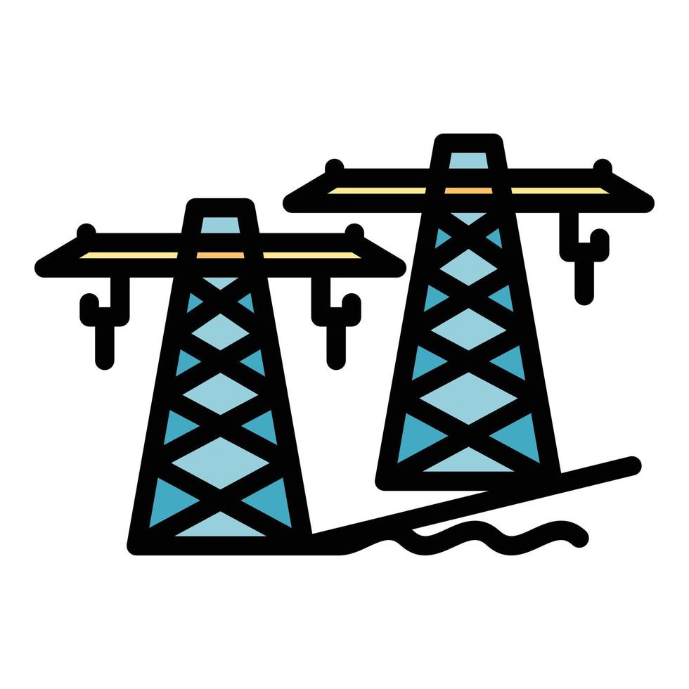 vetor de contorno de cor de ícone de torre elétrica de energia hidrelétrica