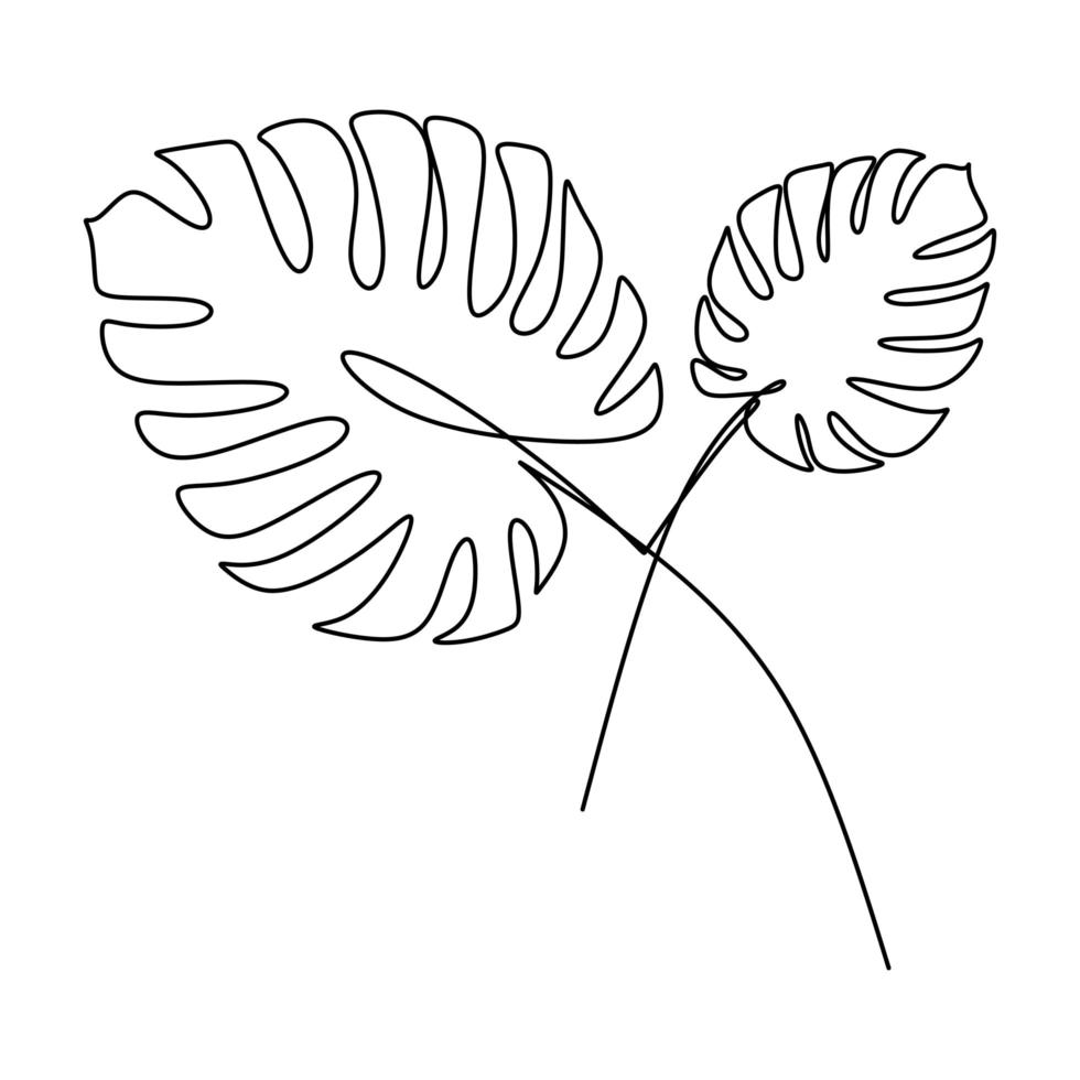 uma folha de monstera de vetor de desenho de linha. arte mínima deixa isoladas no fundo branco. perfeito para decoração, como pôsteres, arte de parede, impressão de bolsa ou camiseta, adesivo, capa para celular