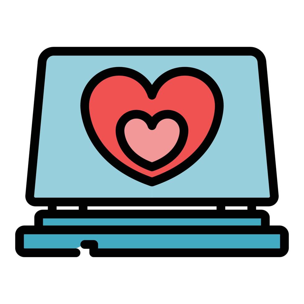 vetor de contorno de cor de ícone de laptop de coração de amor
