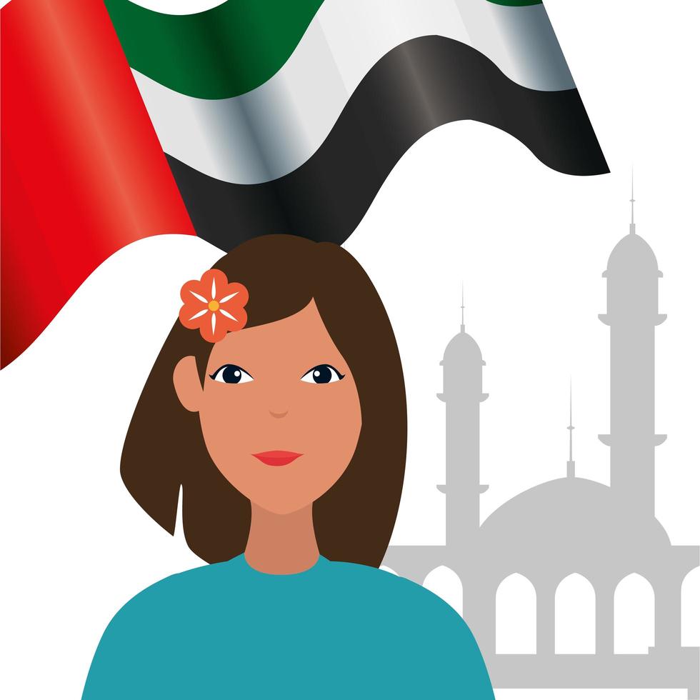 mulher islâmica com bandeira árabe na mesquita vetor