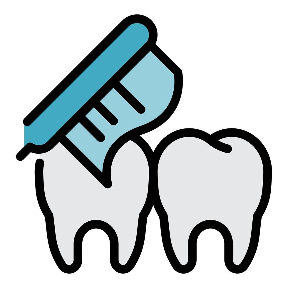 vetor de contorno de cor de ícone de limpeza de dentes