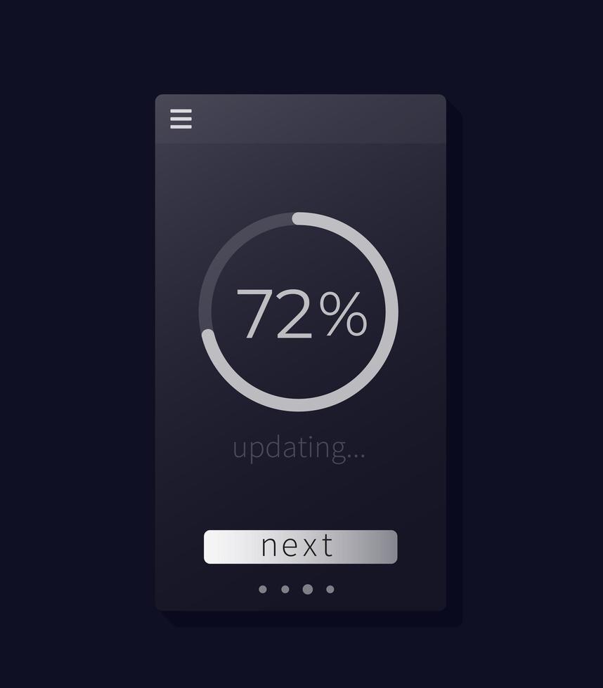 tela de progresso, atualização, interface móvel, interface do usuário do vetor