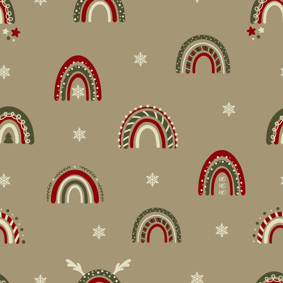 padrão de Natal sem emenda. fundo com arco-íris, flocos de neve. perfeito para papel de embrulho, cartões, têxteis vetor