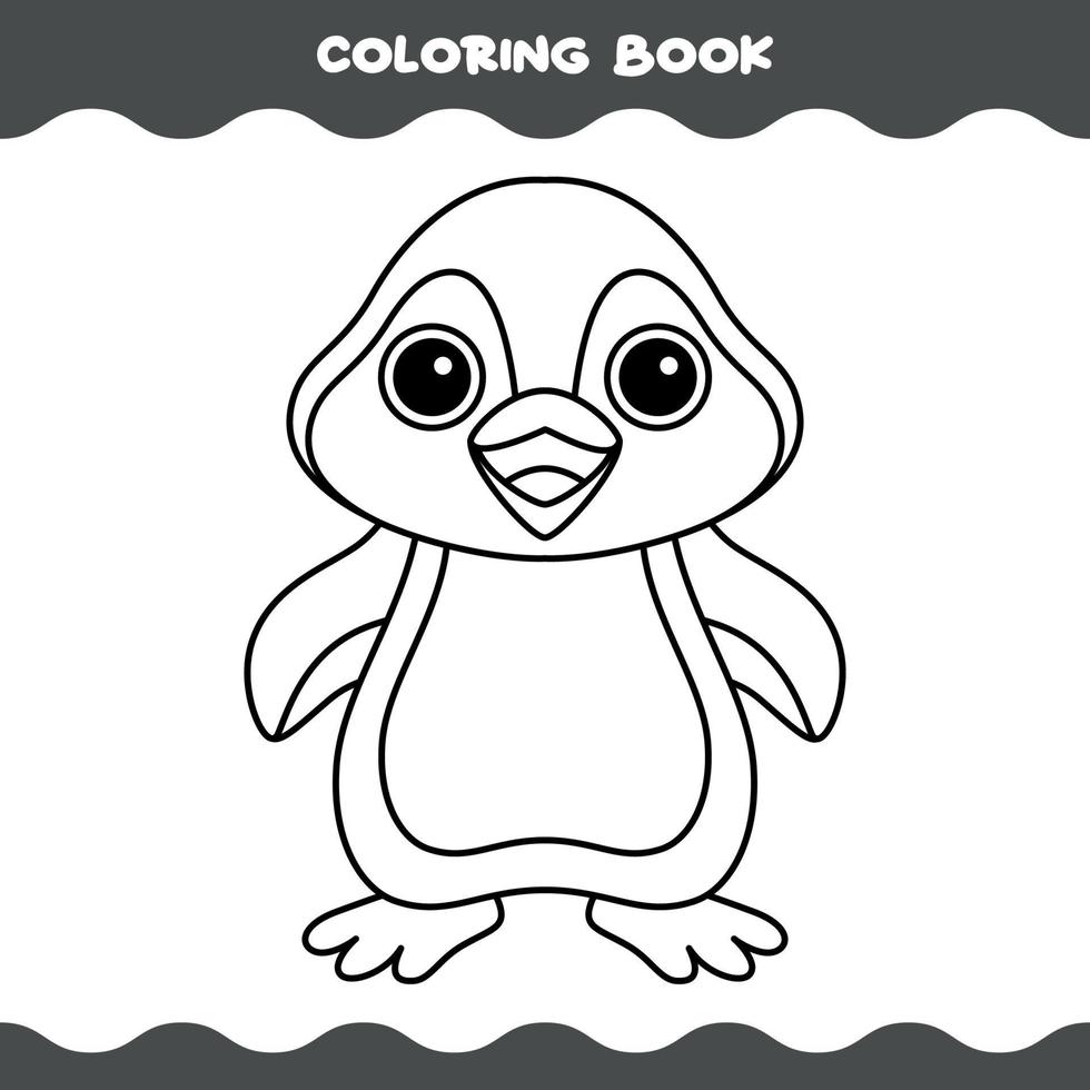 página para colorir com pinguim de desenho animado vetor