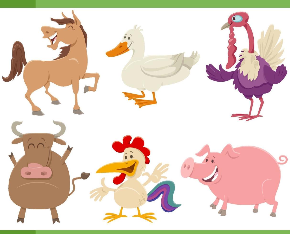 desenhos animados engraçados conjunto de personagens de animais de fazenda vetor