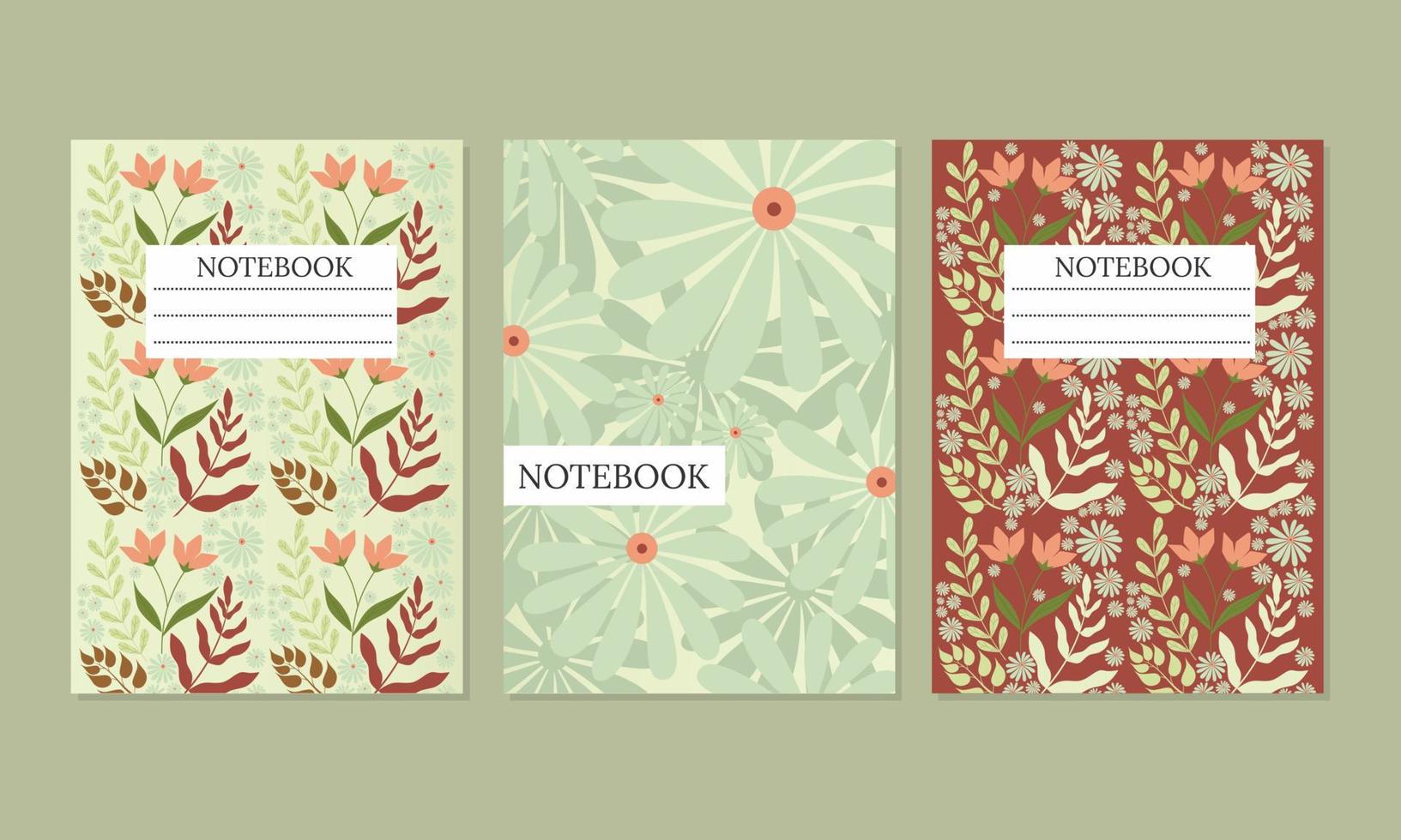 conjuntos de capas de livros. belo design abstrato e floral. padrão sem costura e máscara usada, fácil de redimensionar. para cadernos, planejadores, brochuras, livros, catálogos. ilustração vetorial. vetor