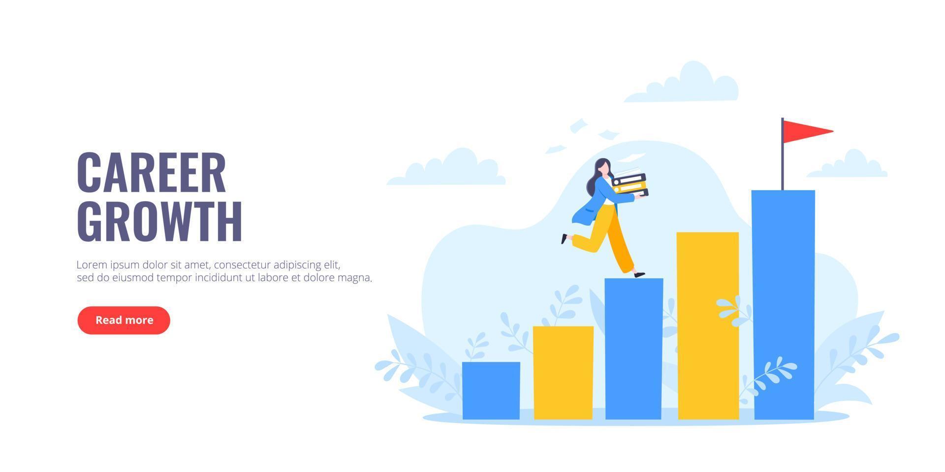 escalada da carreira e ilustração em vetor de design de estilo plano de conceito de negócio de realização de objetivo.