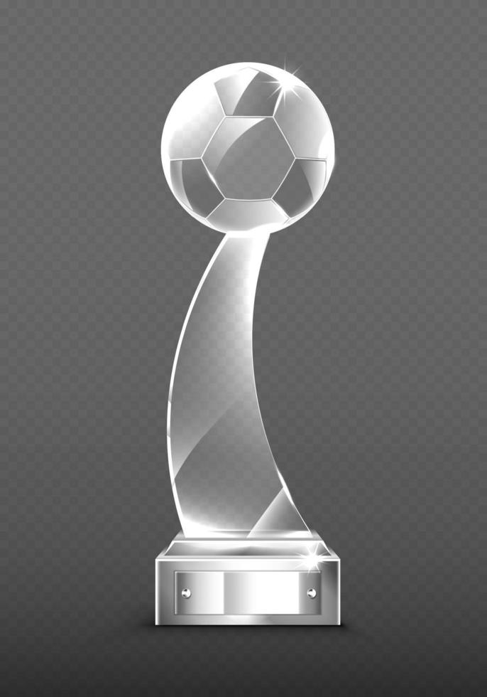 prêmios de troféu de vidro realista de vetor para futebol