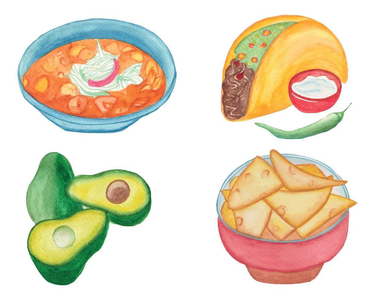 conjunto de clipart de comida mexicana em aquarela, clipart de comida latino-americana em aquarela vetor