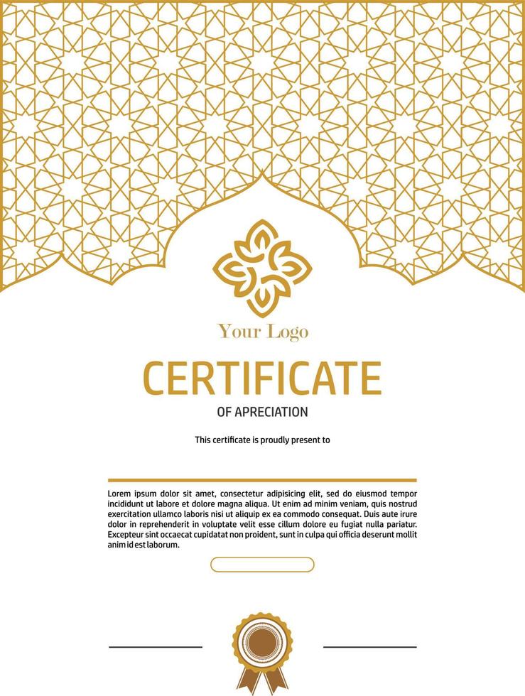 certivicate padrão islâmico ouro vetor