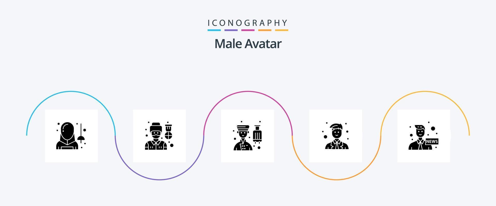 pacote de ícones de 5 ícones de avatar masculino, incluindo trabalhador. homem. homem. coordenador. profissional vetor