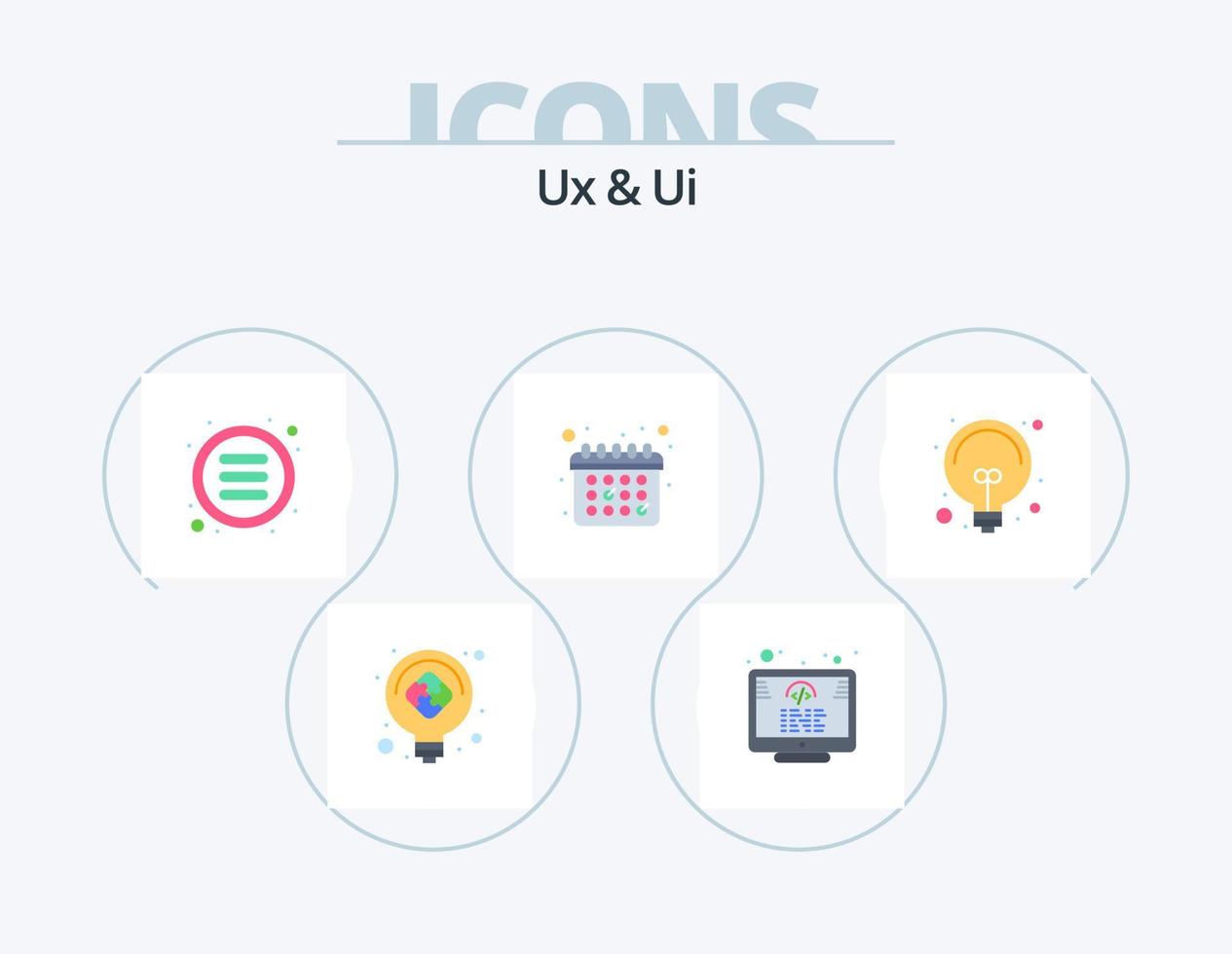 ux e ui flat icon pack 5 design de ícone. solução. ideia. ao controle. lâmpada. calendário vetor