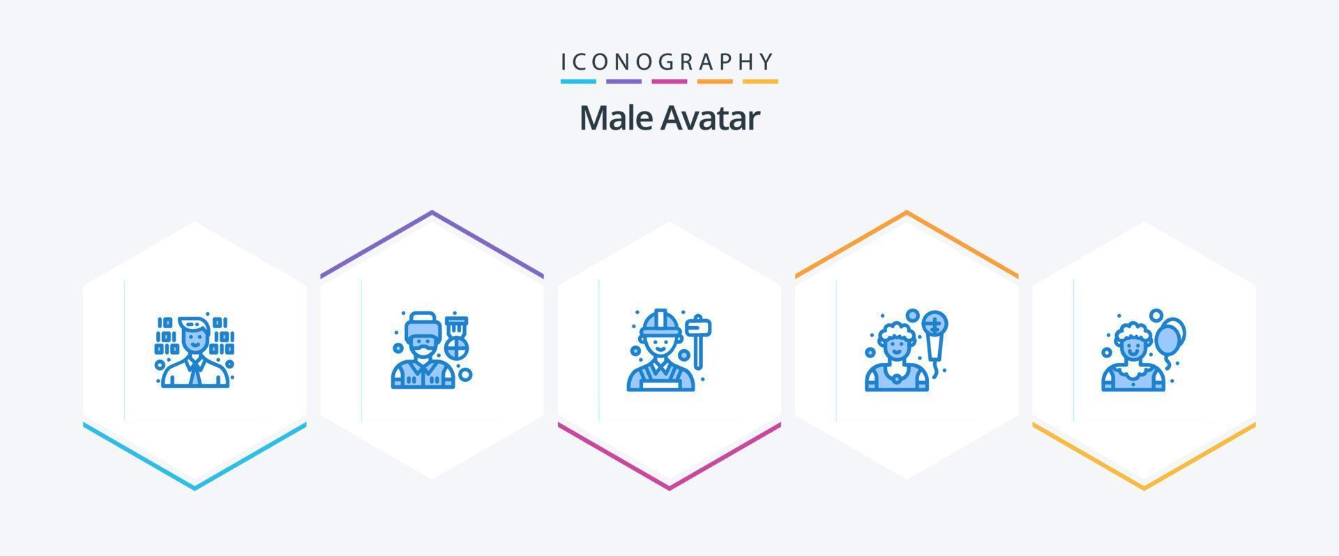 avatar masculino 25 pacote de ícones azul incluindo . palhaço. engenheiro. circo. homem vetor