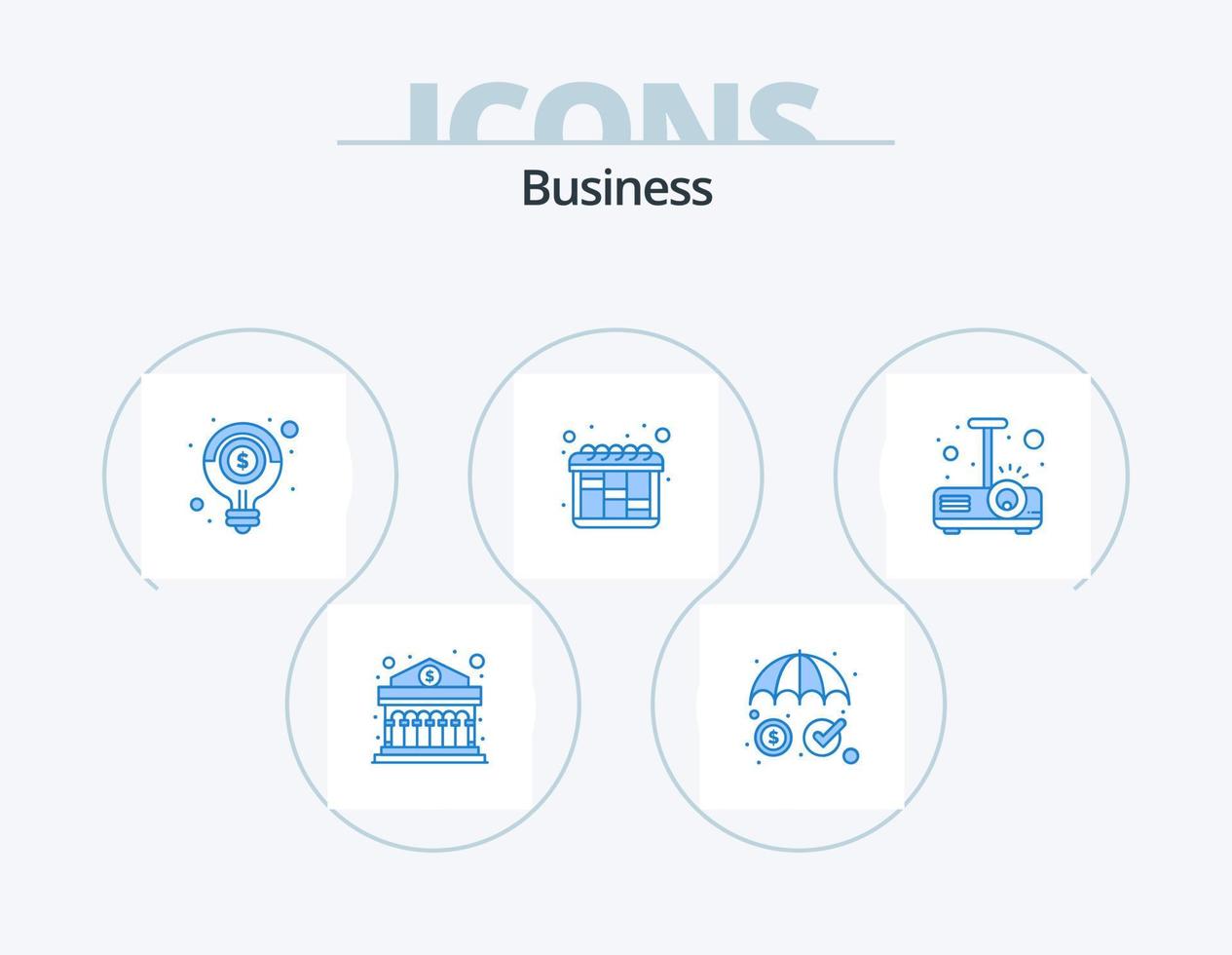 design de ícones do pacote de 5 ícones azuis de negócios. apresentação. fluxo de trabalho. ideia. planejamento. solução vetor