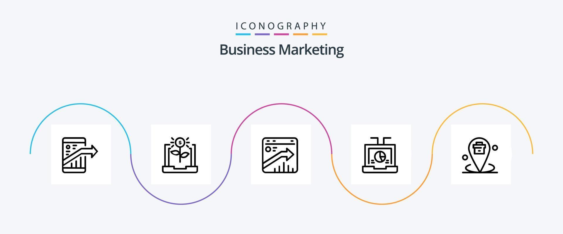 pacote de ícones de linha 5 de marketing de negócios, incluindo laptop. negócios. financeiro. seo. crescimento vetor
