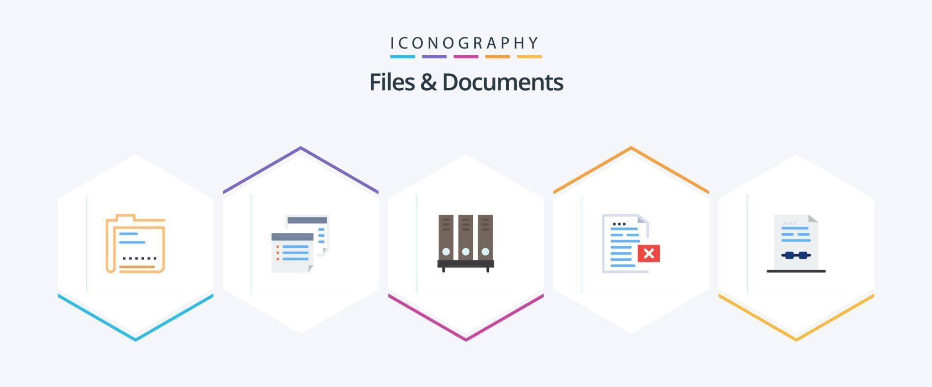 arquivos e documentos 25 pacote de ícones planos, incluindo documento. dados. plano. arquivo. base de dados vetor