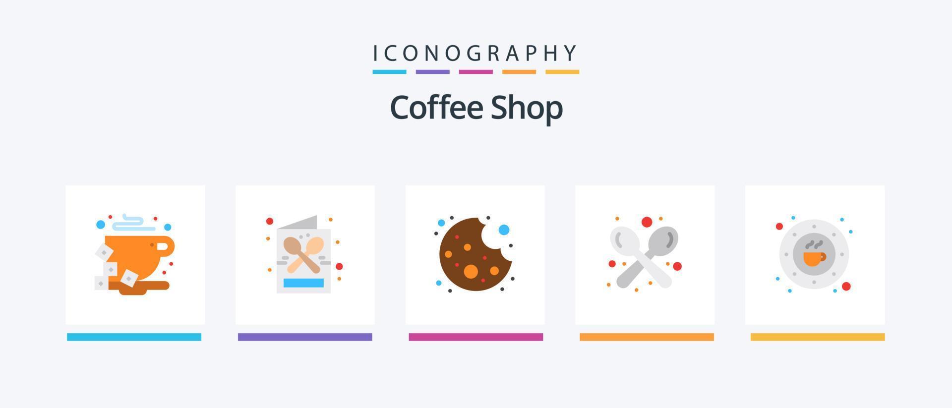 coffee shop flat 5 icon pack incluindo feijão. colher. comprar. comprar. café. design de ícones criativos vetor