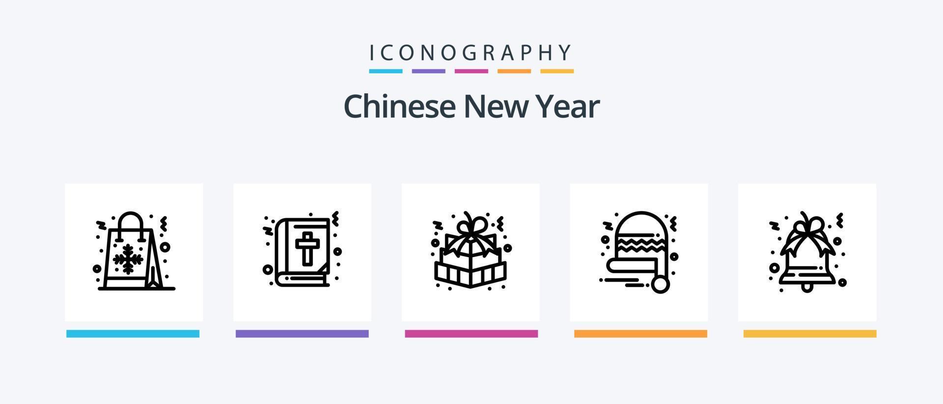 pacote de ícones da linha 5 do ano novo chinês, incluindo novo. chinês. lâmpada. ano. novo. design de ícones criativos vetor