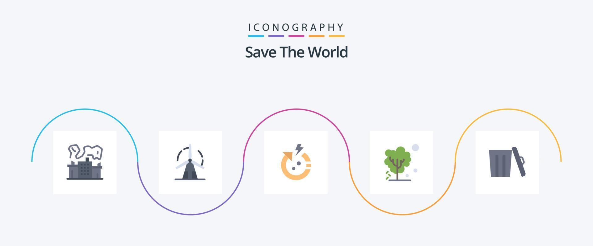 salve o pacote de ícones do mundo plano 5, incluindo o aquecimento. solo. moinho de vento. global. mundo vetor