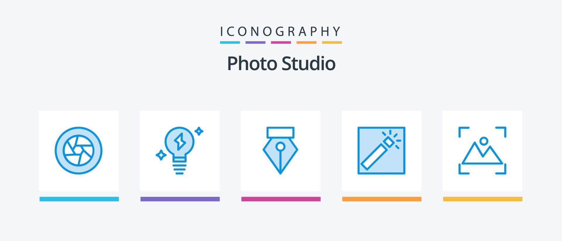 pacote de ícones de estúdio fotográfico azul 5, incluindo foto. cortar. editor. retocar. fotógrafo. design de ícones criativos vetor