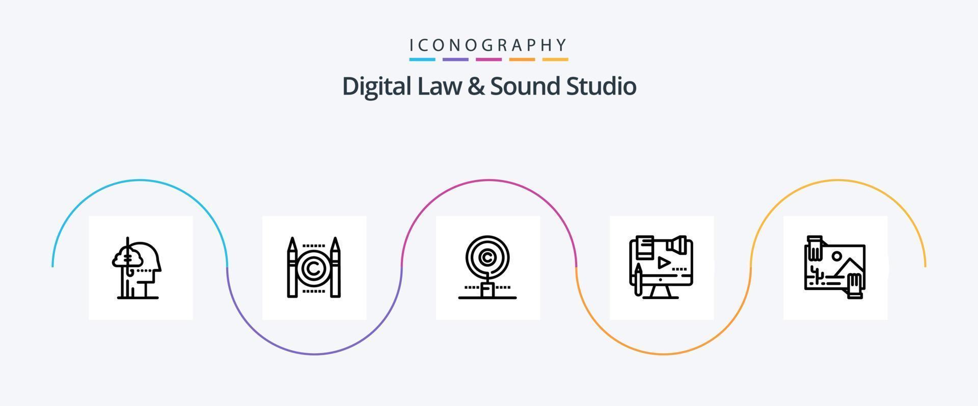 direito digital e pacote de ícones da linha 5 do estúdio de som, incluindo digital. contente. digital. negócios. proprietário vetor