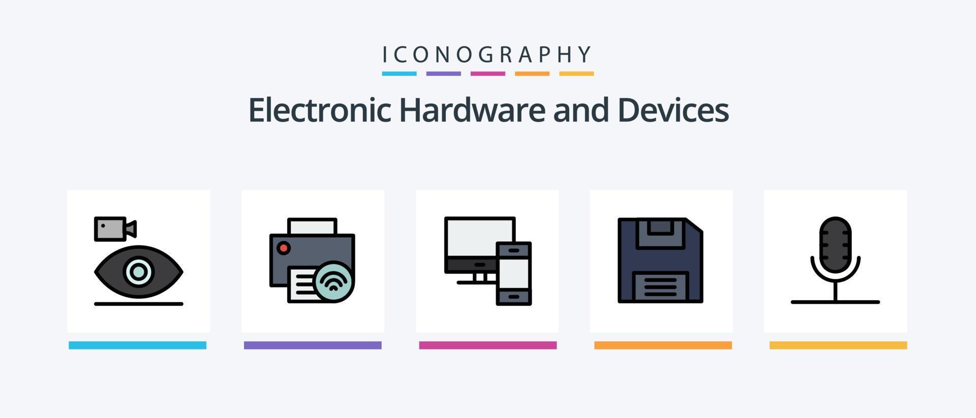 linha de dispositivos cheia de 5 ícones incluindo áudio. hardware. chamar. gadget. conectado. design de ícones criativos vetor
