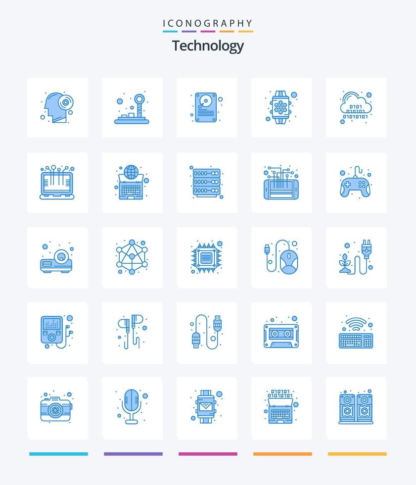 tecnologia criativa 25 pacote de ícones azuis, como nuvem. recurso. dados. assistir. dispositivo vetor