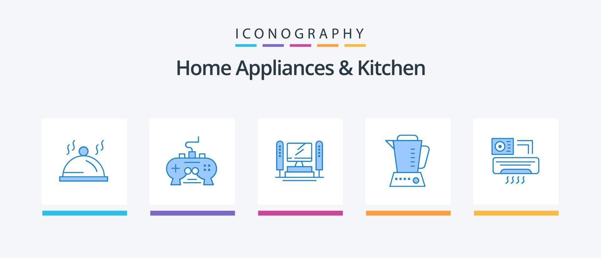 eletrodomésticos e pacote de ícones azul 5 da cozinha, incluindo ar. lar. estação de jogo. elétrico. CPU. design de ícones criativos vetor