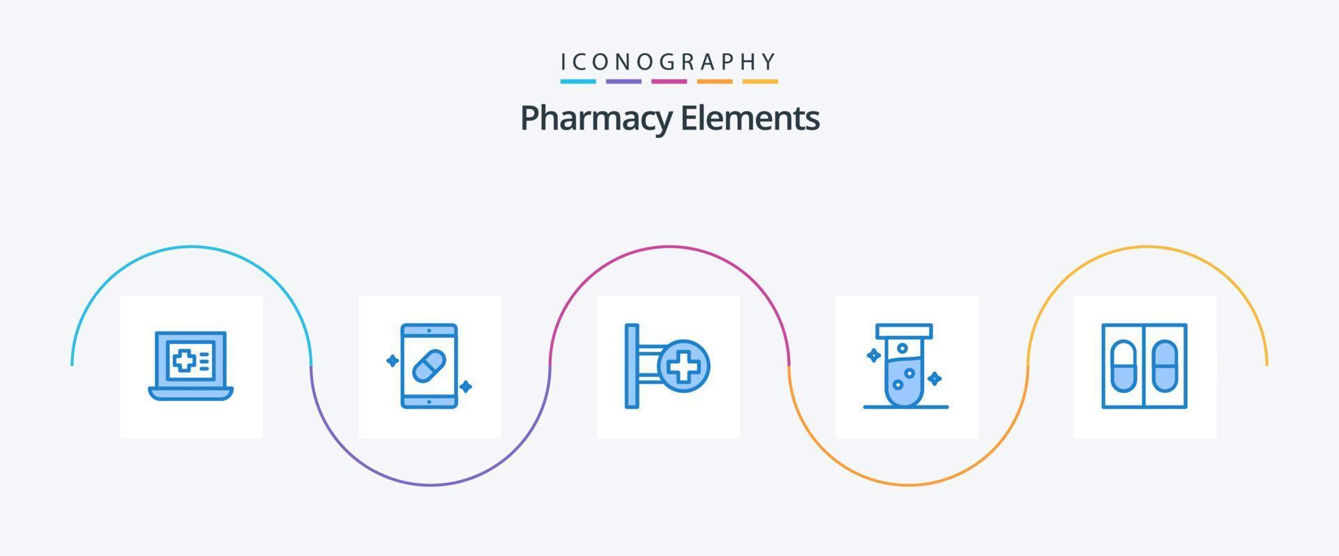 elementos de farmácia pacote de ícones azul 5 incluindo pílulas. laboratório. médico. teste. tubo vetor