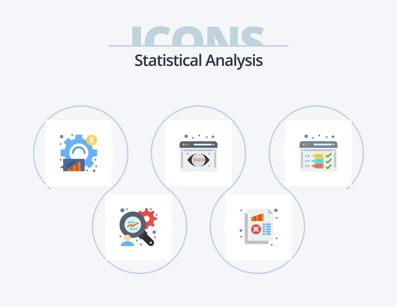 análise estatística plana icon pack 5 design de ícone. otimizar. análise. análise. Visualização de dados. monitoramento analítico vetor