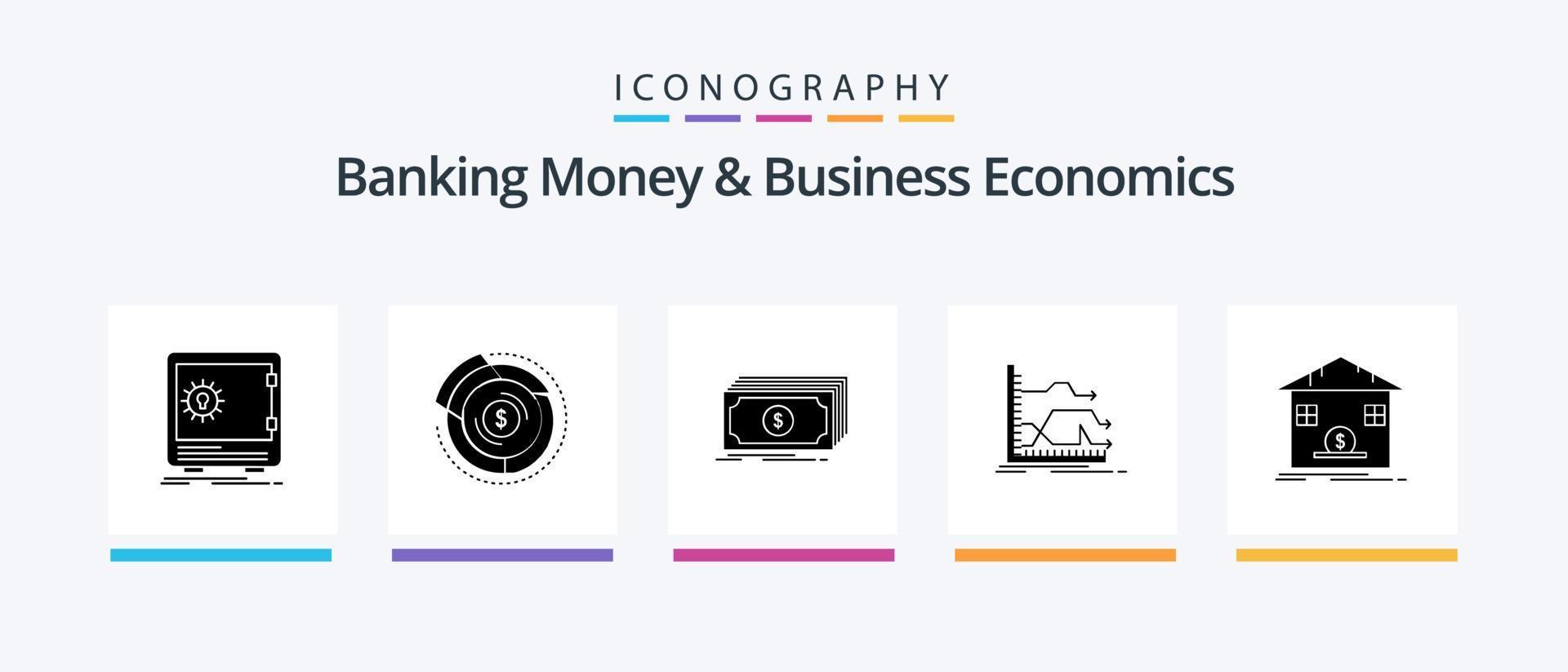 dinheiro bancário e pacote de ícones de glifo 5 de economia de negócios, incluindo gráfico. Setas; flechas. financeiro. dinheiro. finança. design de ícones criativos vetor