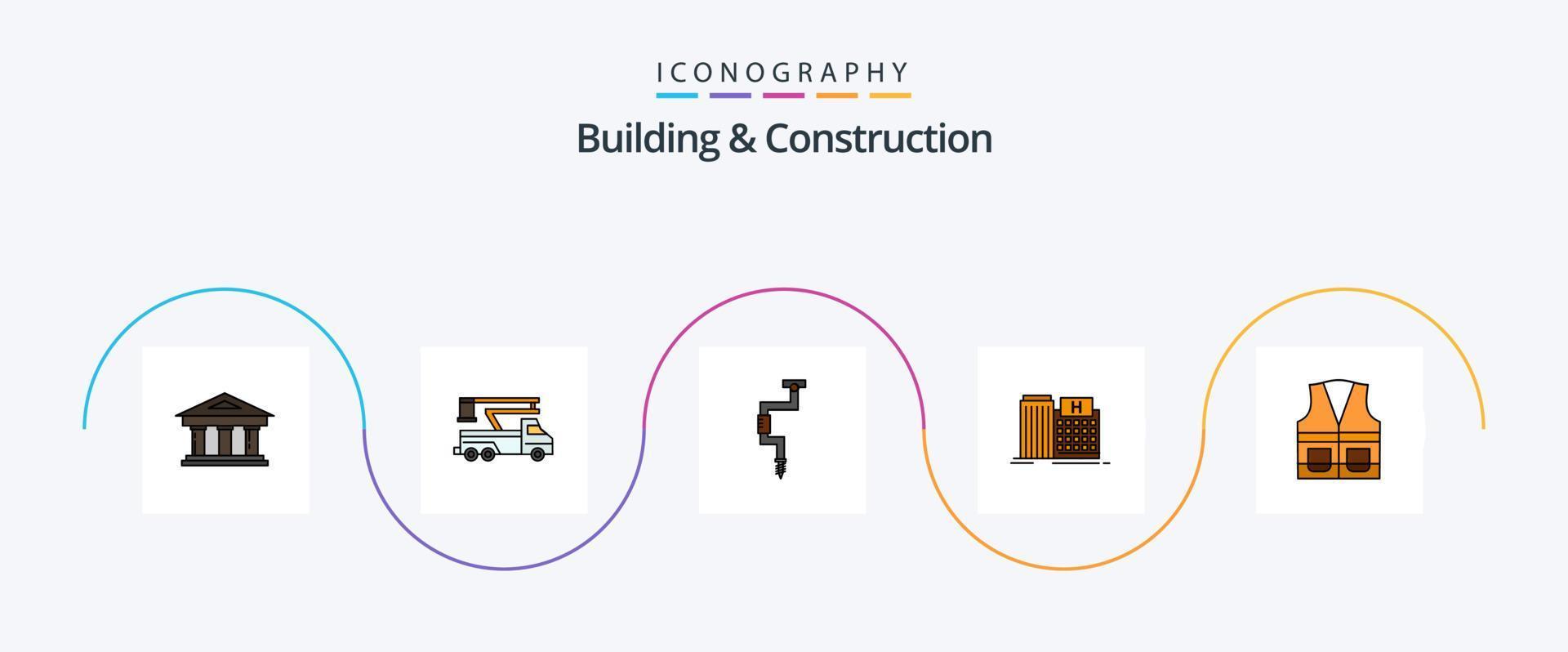 construção e linha de construção cheia de pacote de 5 ícones planos, incluindo médico. hospital. elevação. bem. ferramenta vetor