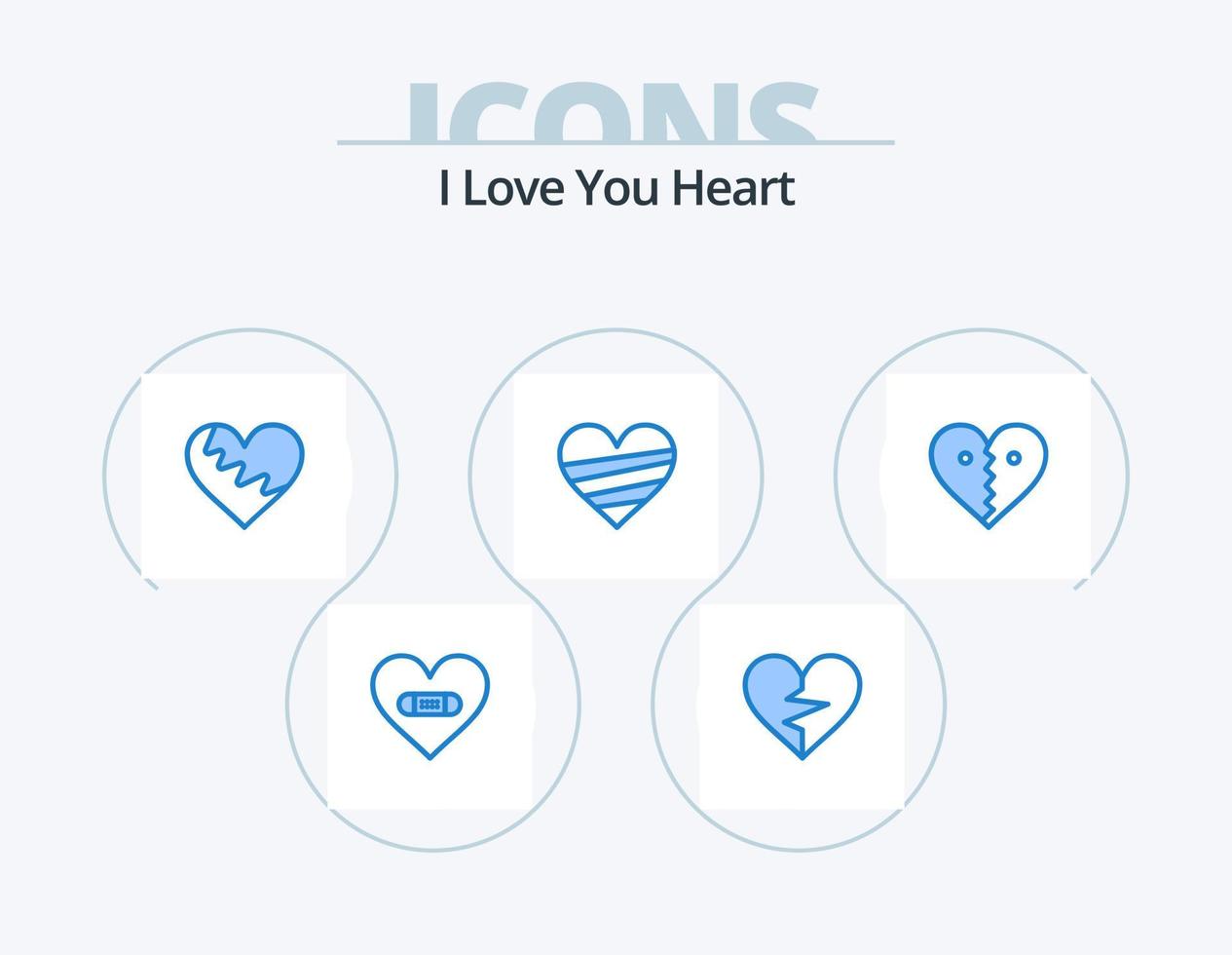 design de ícone do pacote de 5 ícones de coração azul. amor. presente. como. favorito. amor vetor