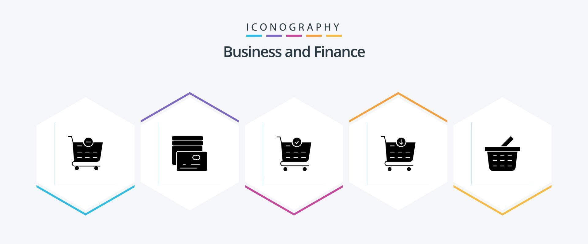 financie o pacote de ícones de 25 glifos, incluindo . . Confira. carrinho de compras. cesta vetor