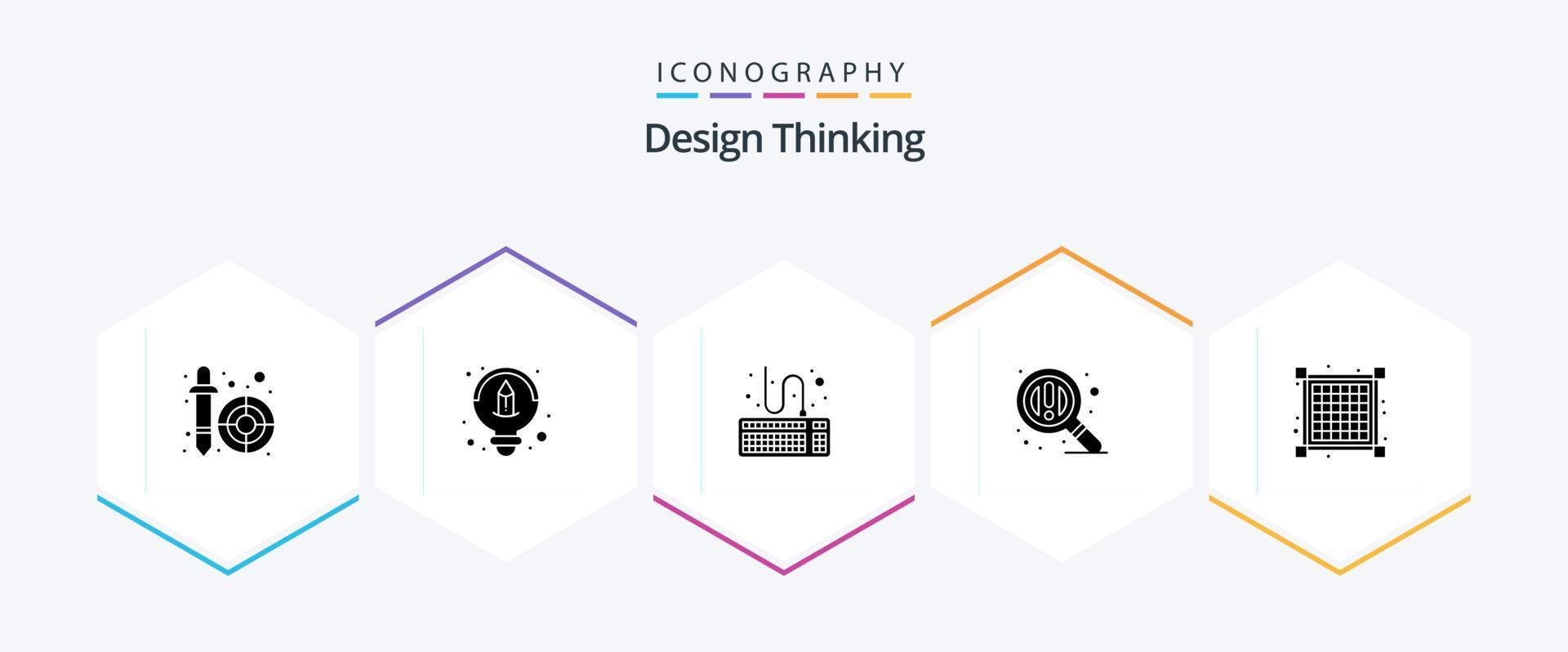 design thinking pacote de ícones de 25 glifos, incluindo . layout. teclado. grade. procurar vetor