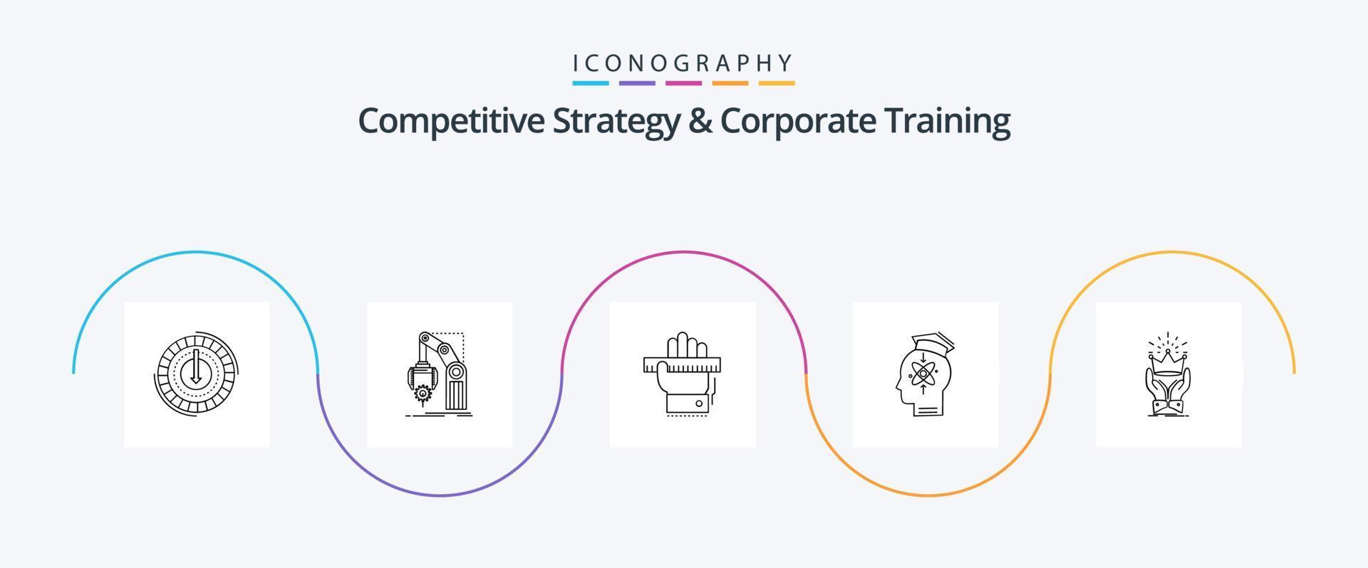 estratégia competitiva e linha de treinamento corporativo 5 pacote de ícones incluindo humano. capacidade. mecanismo. governante. aprender vetor