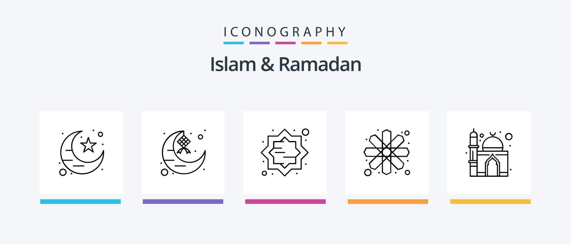 Islã e pacote de ícones da linha 5 do Ramadã, incluindo hora. zam zam. garota. água potável. garrafa. design de ícones criativos vetor