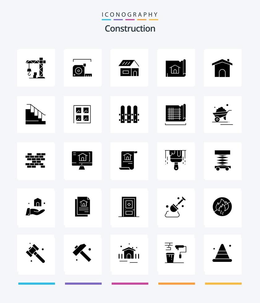 construção criativa pacote de ícones pretos sólidos de 25 glifos, como construção. casa. prédio. mapa. prédio vetor