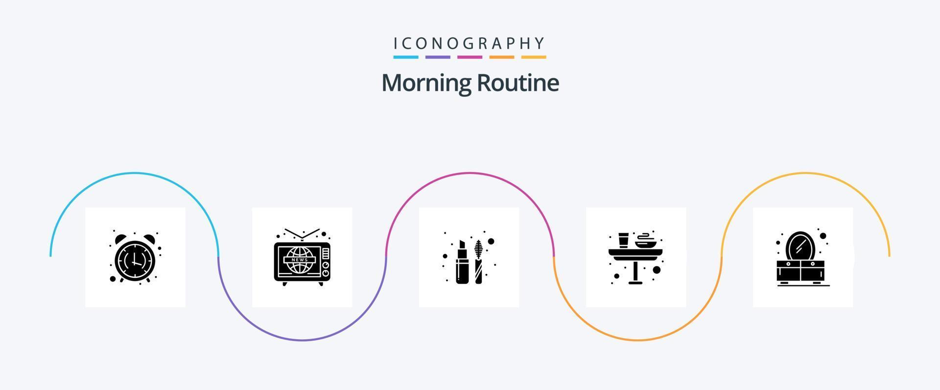 pacote de ícones de glifo de rotina matinal 5, incluindo almoço. comida. mundialmente. jantar. rímel vetor