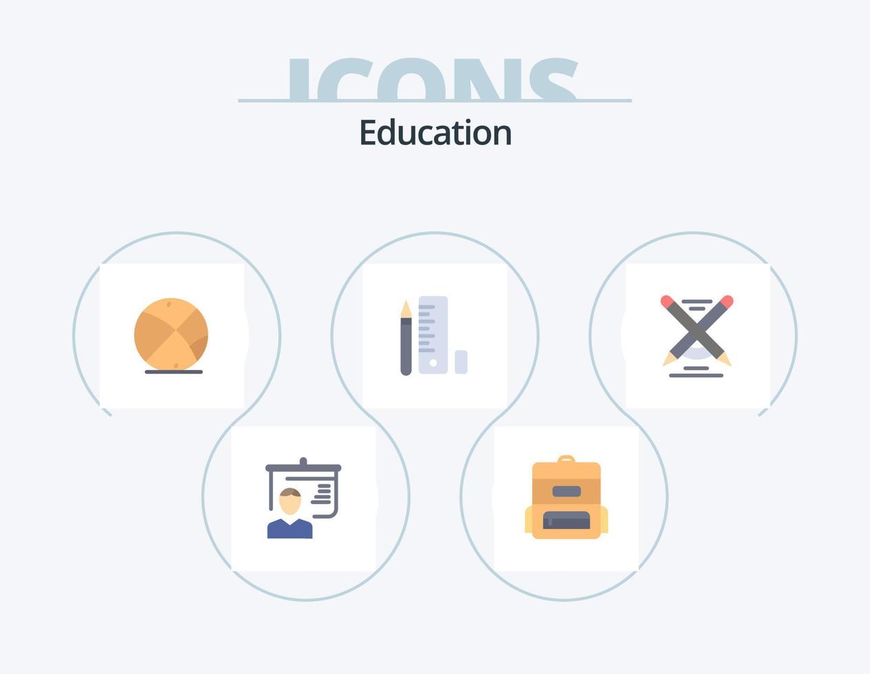 design de ícones do pacote de 5 ícones planos de educação. lápis. Educação. bola. escala. caneta vetor