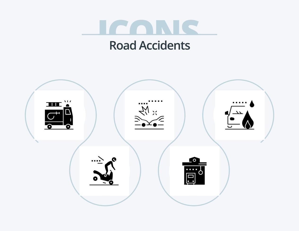ícones de glifo de acidentes rodoviários pack 5 design de ícones. carro. acidentes. parar. colidir. acidente vetor
