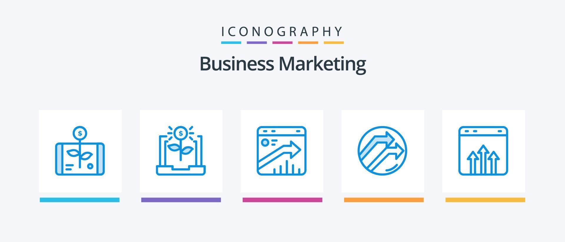 pacote de ícones azul 5 de marketing de negócios, incluindo dados. seta. financeiro. seo. crescimento. design de ícones criativos vetor